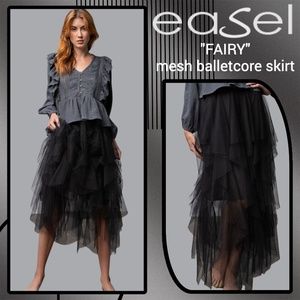 EASEL "Fairy Tale" Tiered Mesh Overlay Waterfall Lined Midi Maxi Ballerina Skirt